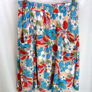 Honey & Lace Colorful Floral Lined Stretch Skirt - Size XL